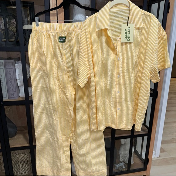 Daily Drills Pants - Daily Drills seersucker set pants striped mango button down resort short sleeve